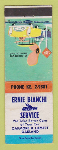 Matchbook Cover - Chevron oil gas Ernie Bianchi Oakland CA WEAR