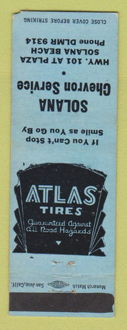 Matchbook Cover - Chevron oil gas Solana Beach CA Atlas Tires WEAR
