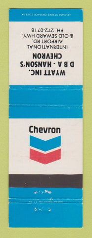 Matchbook Cover - Chevron oil gas Wyatt DBA Hanson's Anchorage AK