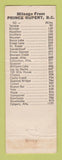 Matchbook Cover - Chevron oil gas West End Service Prince Rupert BC WEAR