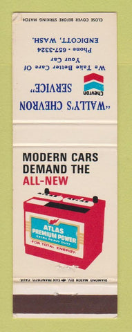 Matchbook Cover - Chevron oil gas Wally's Endicott WA Atlas Batteries