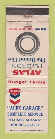Matchbook Cover - Chevron oil gas Alex Garage Haines AK Atlas Tires OWRN