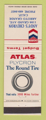 Matchbook Cover - Chevron oil gas Andy's Arroyo Grande CA Atlas Tires
