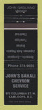 Matchbook Cover - Chevron oil gas John's Sahali Kamloops BC