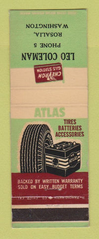Matchbook Cover - Chevron oil gas Leo Coleman Rosalia WA low phone # LAMINATED