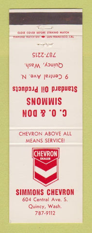 Matchbook Cover - Chevron oil gas Simmons Quincy WA