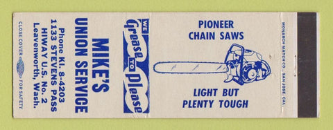 Matchbook Cover - Union oil gas Mike's Leavenworth WA Pioneer Chair Saws