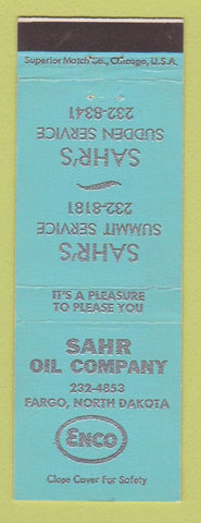 Matchbook Cover - Enco oil gas Sahr Fargo ND BLUE