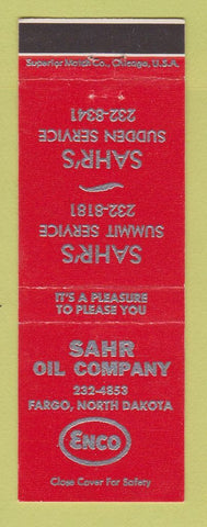Matchbook Cover - Enco oil gas Sahr Fargo ND RED
