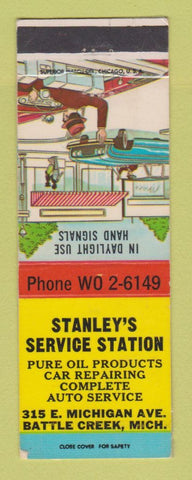 Matchbook Cover - Pure oil gas Stanley's Battle Creek MI WEAR LAMINATED