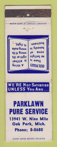 Matchbook Cover - Pure oil gas Parklane Oak Park MI LAMINATED