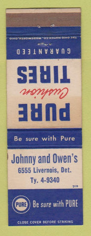 Matchbook Cover - Pure oil gas Johnny and Owen's Detroit MI WEAR