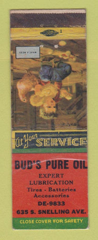 Matchbook Cover - Pure oil gas Bud's  LAMINATED