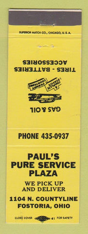 Matchbook Cover - Pure oil gas Paul's Fostoria OH