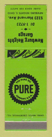 Matchbook Cover - Pure oil gas Newburg Heights Garage OH GREEN