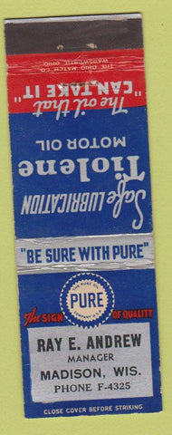 Matchbook Cover - Pure oil gas Ray Andrew Madison WI