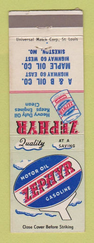 Matchbook Cover - Zephyr oil gas A&B Sikeston MO