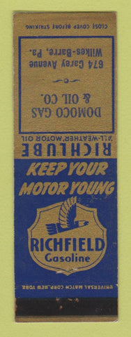Matchbook Cover - Richfield oil gas Domoco Wilkes Barre PA #1 LAMINATED