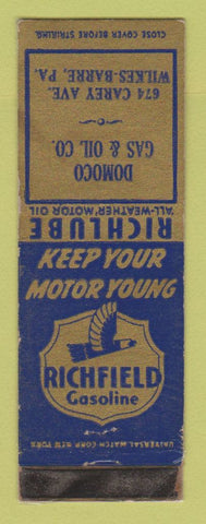 Matchbook Cover - Richfield oil gas Domoco Wilkes Barre PA WEAR #3 LAMINATED