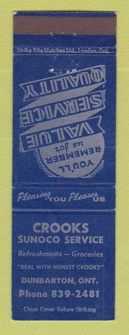 Matchbook Cover - Sunoco oil gas Crook's Dunbarton ON