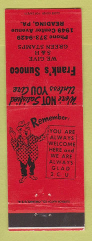 Matchbook Cover - Sunoco oil gas Frank's Reading PA RED
