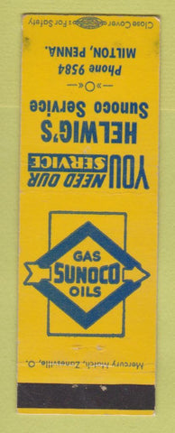 Matchbook Cover - Sunoco oil gas Helwig's Milton PA LAMINATED