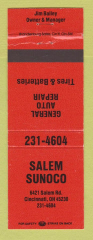 Matchbook Cover - Sunoco oil gas Salem Cincinnati OH ORANGE