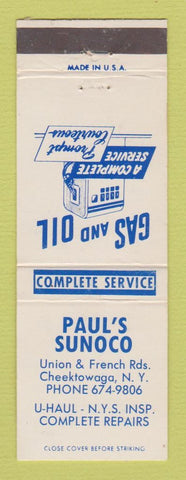 Matchbook Cover - Sunoco oil gas Paul's U-Haul Trailers Cheektowaga NY POOR BACK