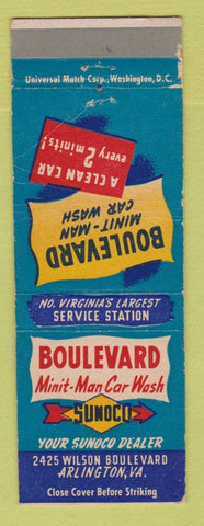 Matchbook Cover - Sunoco oil gas Boulevard Car Wash Arlington VA WORN