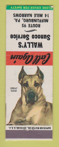 Matchbook Cover Sunoco oil gas Wally's Mifflinburg PA Great Dane WEAR LAMINATED