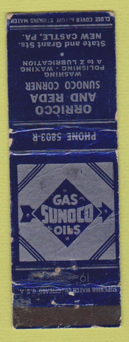 Matchbook Cover - Sunoco oil gas Orricco & Reda New Castle PA WORN LAMINATED