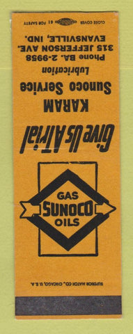 Matchbook Cover - Sunoco oil gas Karam Evansville IN SAMPLE LAMINATED