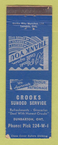Matchbook Cover - Sunoco oil gas Crooks Dunbarton ON WEAR