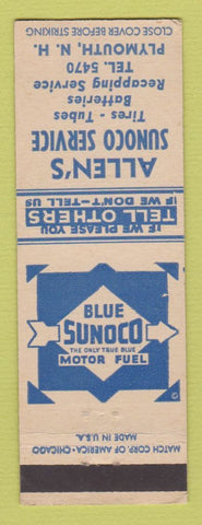 Matchbook Cover - Sunoco oil gas Allen's Plymouth NH