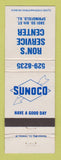 Matchbook Cover - Sunoco oil gas Ron's Springfield IL