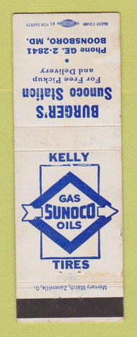 Matchbook Cover - Sunoco oil gas Burger's Boonsboro MD Kelly Tires WEAR