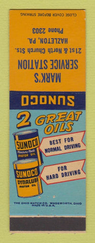 Matchbook Cover - Sunoco oil gas Mark's Hazleton PA