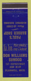 Matchbook Cover - Sunoco oil gas Don Williams Paul's Barber Shop Plainview MI