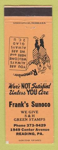 Matchbook Cover - Sunoco oil gas Frank's Reading PA ORANGE