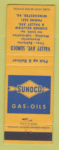 Matchbook Cover - Sunoco oil gas Valley Ave Winchester VA