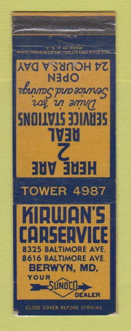 Matchbook Cover - Sunoco oil gas Kirwan's Berwyn IL LAMINATED