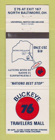 Matchbook Cover - Union 76 oil gas Buckeye Travelers Mall North Baltimore OH