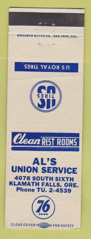 Matchbook Cover - Union 76 oil gas Al's Klamath Falls OR US Tires