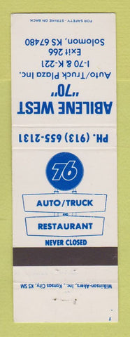 Matchbook Cover - Union 76 oil gas Abilene West 70 Solomon KS