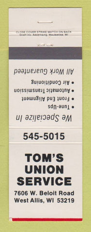 Matchbook Cover - Union 76 oil gas Tom's West Allis WI WHITE