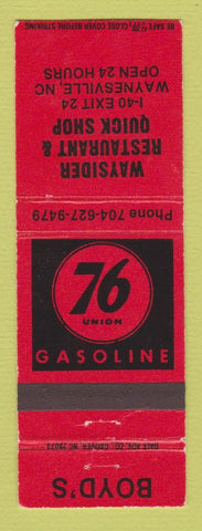 Matchbook Cover - Union 76 oil gas Body's Wayside Restaurant Waynesville NC