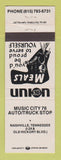 Matchbook Cover - Union 76 oil gas Music City Nashville TN WHITE