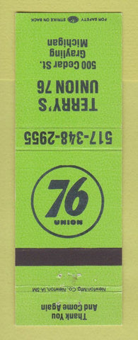 Matchbook Cover - Union 76 oil gas Terry's Grayling MI GREEN