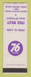 Matchbook Cover - Union 76 oil gas Fred Wiley Coral Beach CA