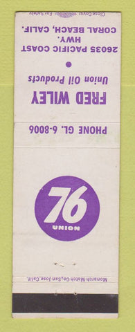 Matchbook Cover - Union 76 oil gas Fred Wiley Coral Beach CA